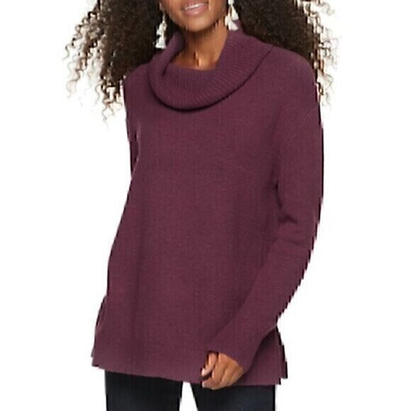 NEW NWT SO Mossy Cowl Neck Tunic Sweater Berry Pink Polyester Knit JUNIORS Large - Picture 1 of 9